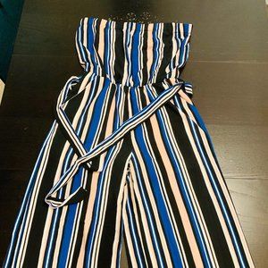 Pink and Blue Striped Jumpsuit